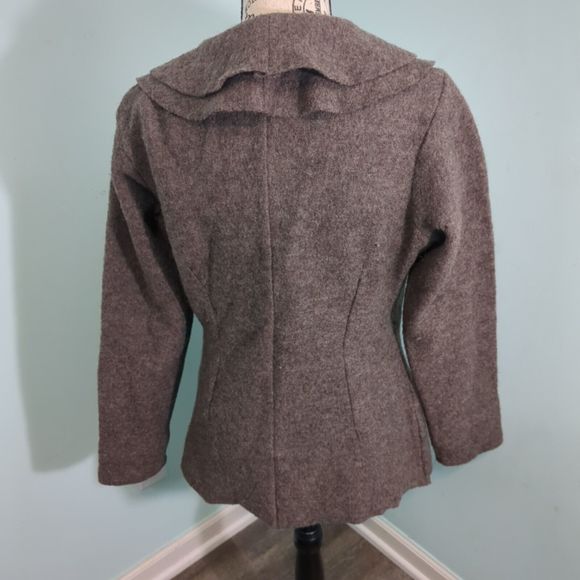 Fenn Wright Manson Sweater Cardigan Womens small brown Lambs Wool Ruffle Tie Bel - Picture 2 of 4